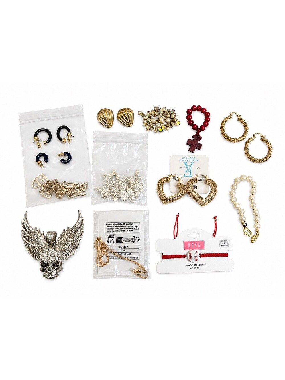 13-Piece Mixed Costume Jewelry Lot Earrings Brooch Pendant Bracelet Accessories